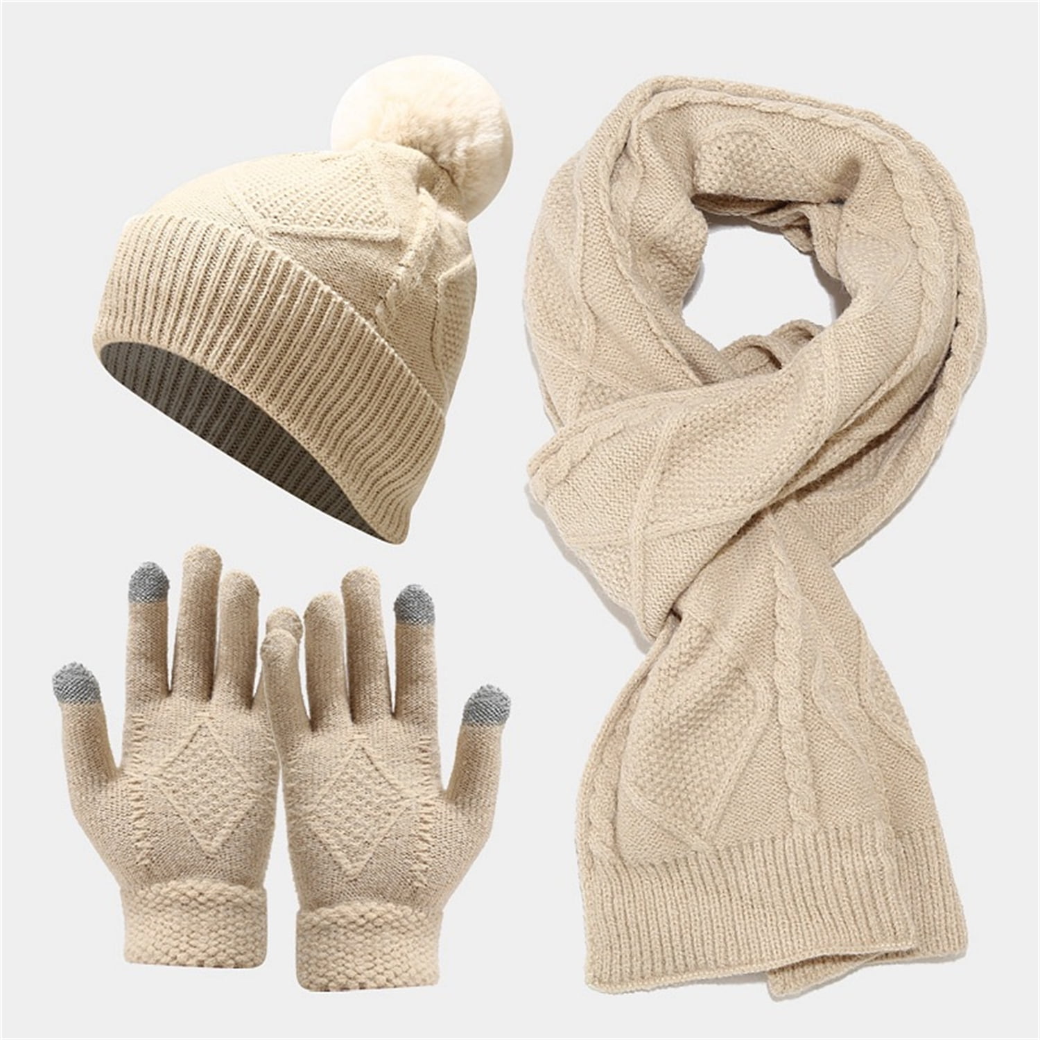 3pcs Wool Winter Hat Scarf Glove Sets for Men Women Beanies Hats Set