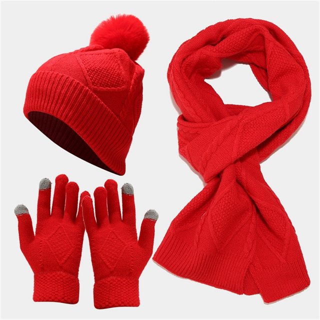 3pcs Wool Winter Hat Scarf Glove Sets for Men Women Beanies Hats Set