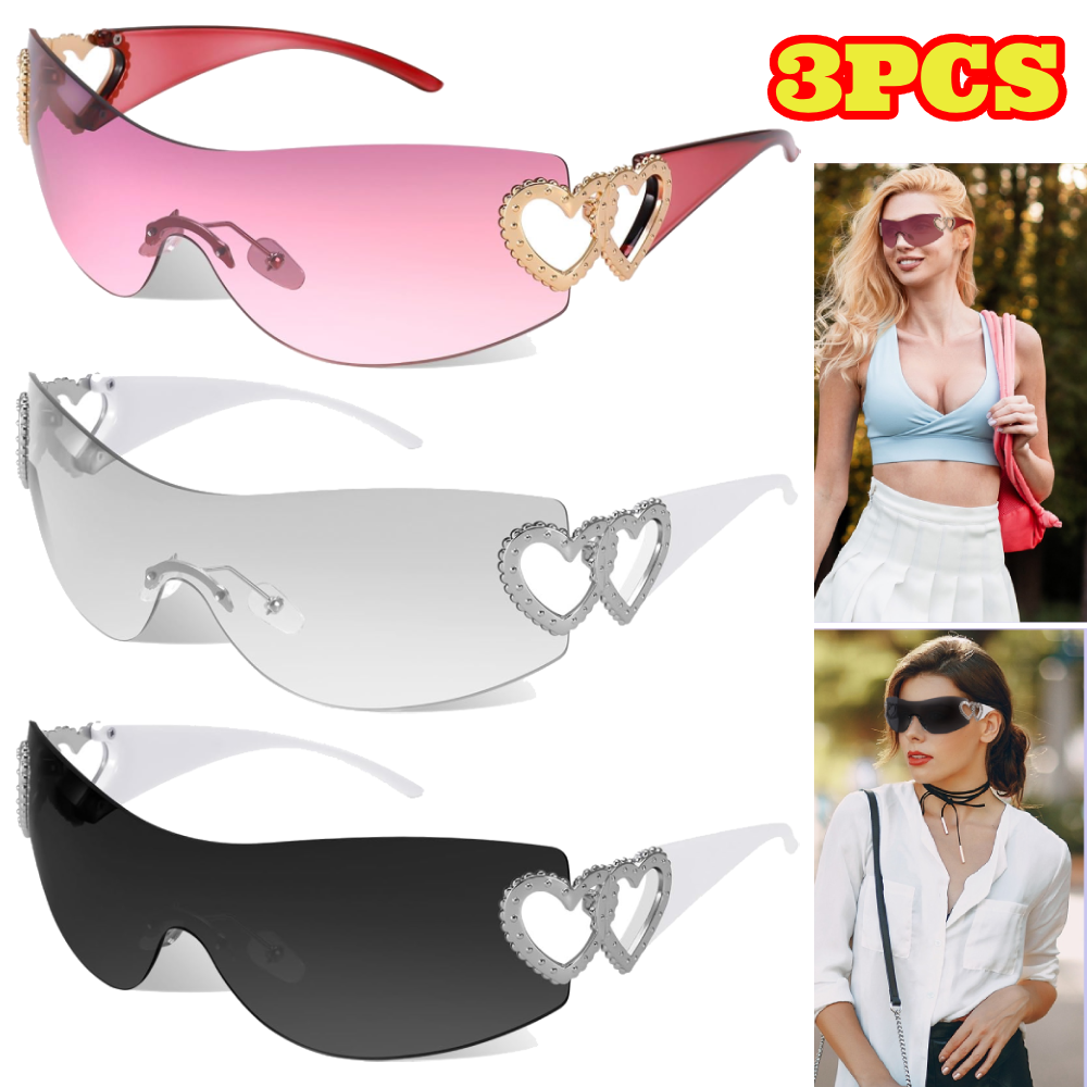 3pcs Wrap Around Rimless Sunglasses for Women Men, Fashion  display picture 1