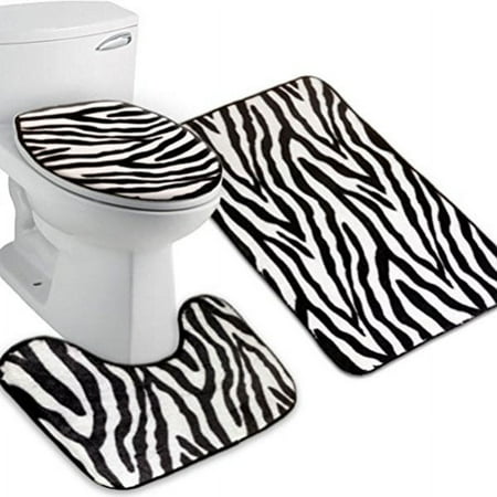 Homoyoyo Zebra Flannel Bathroom Mat Set Multi Color Non Slip 3Pcs