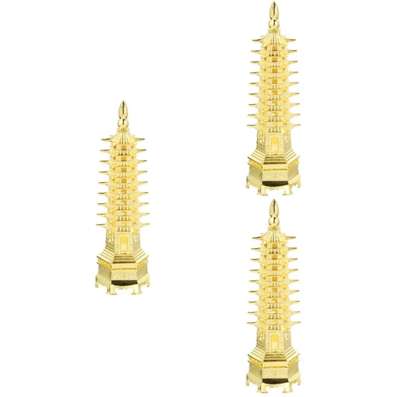 3pcs Zinc Alloy Wenchang Tower Statue Vintage Pagoda Model Chinese Pagoda Ornament Desktop Decor