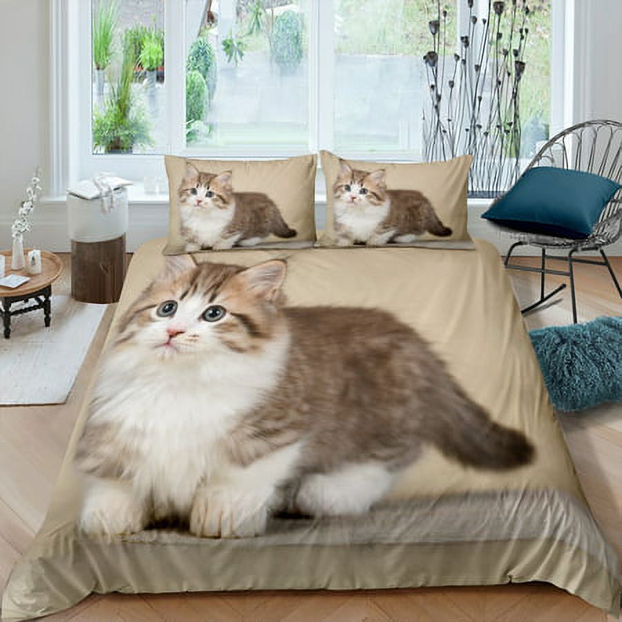 3D Cat Pattern Polyester Kit Quilt Cover Sheets Pillowcase 3pcs Home Textile Bedding Set
