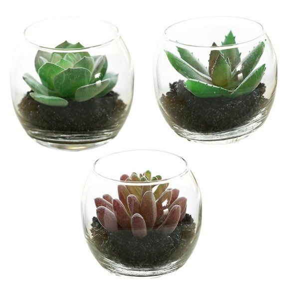 3pcs artificial succulent glass potted plants creative small ornaments simulation plant bonsai - type:style2;