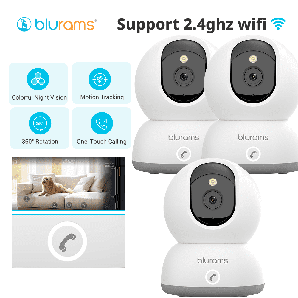 3pcs blurams Indoor Security Camera 2K, Home Security Dog/Baby Monitor/Elder Camera, Security Camera with One-Touch Call, Color Night Vision, Motion Tracking, Cloud & Local Storage