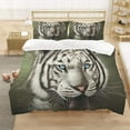 3pcs duvet cover set, 3D Tiger Animal White, 100 microfiber, Queen