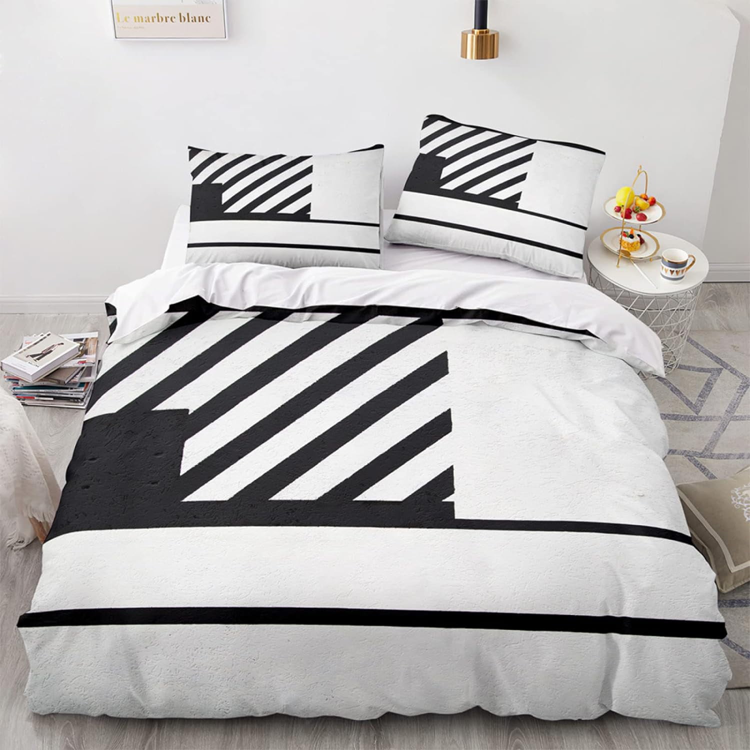 3pcs duvet cover set, Black White Minimalist Modern, 100 microfiber