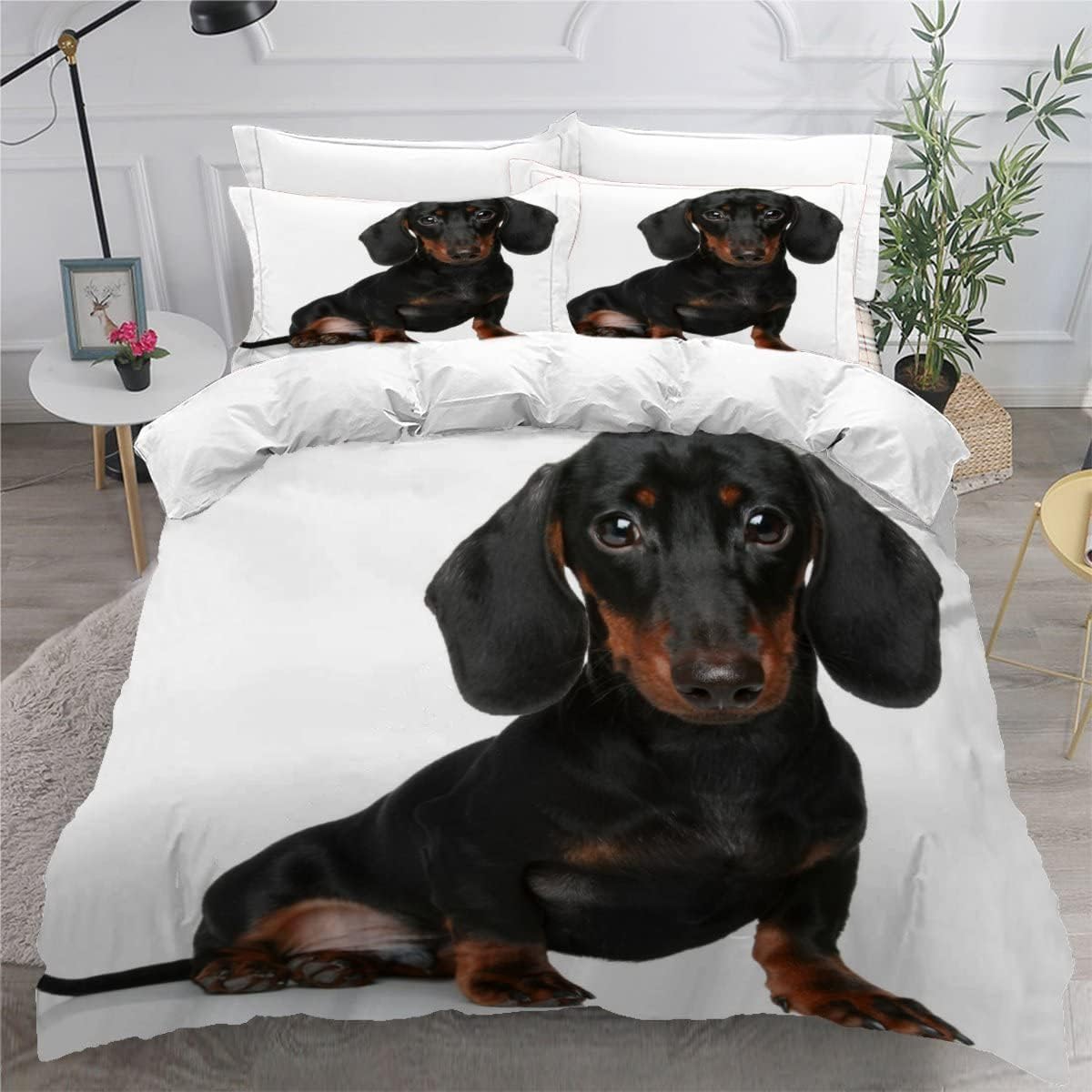 3pcs duvet cover set, Dachshund Pattern, 100 microfiber, Twin