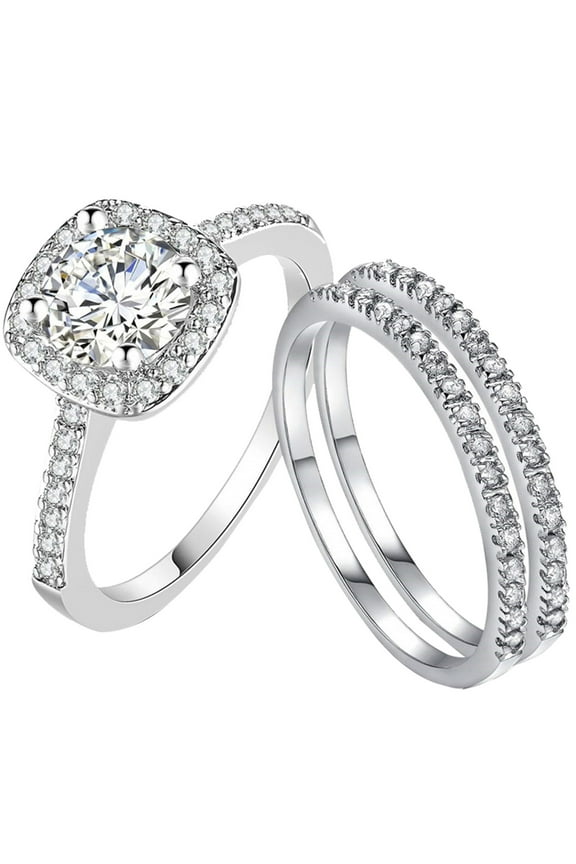 3pcs engagement Wedding rings set for women 925 Sterling Silver Diamond Rings Set Zircon Stacking Promise Bridal Rings mothers birthday valentines day Graduation Anniversary gifts #01 Silver,8