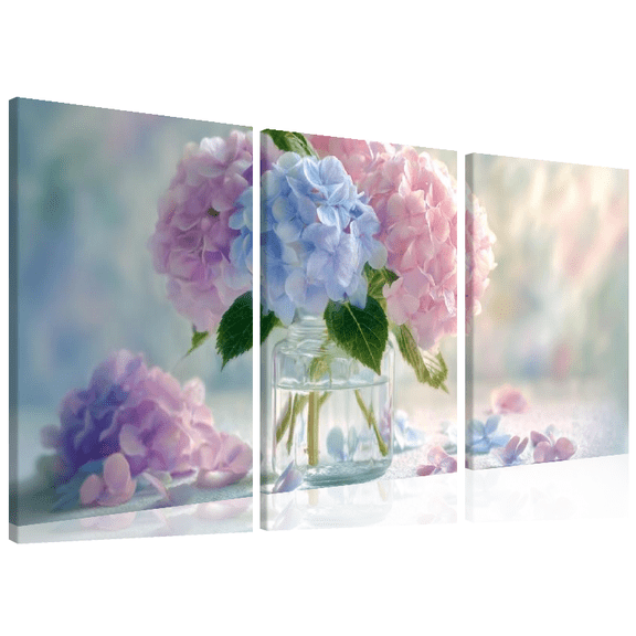 3pcs with frame -Hydrangeas vases floral wall art Theme, Christmas, Luxury Indoor Decoration for Him/Her, Bedroom, Living Room, Bathroom, Home Office Room Aesthetic Decorative Poster