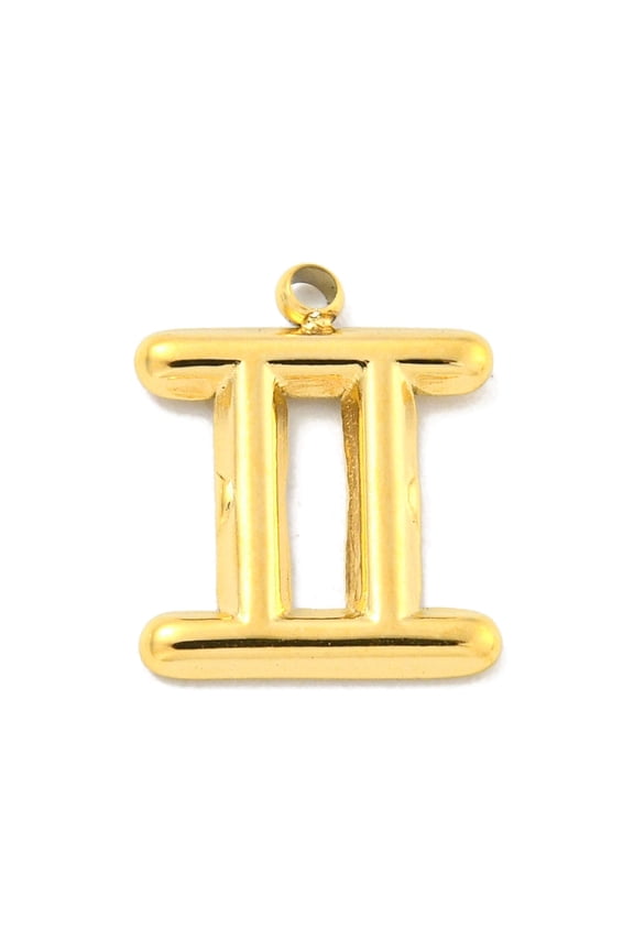 3pcs golden PVD Vacuum Plating 304 Stainless Steel Pendants Twelve Constellations Gemini 12x10x1mm Hole: 1.2mm