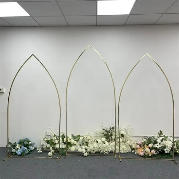 3pcs of set Shiny Gold Wedding Ceremony Arch Spiky Background Flower Stand Metal Floral Balloons Arch