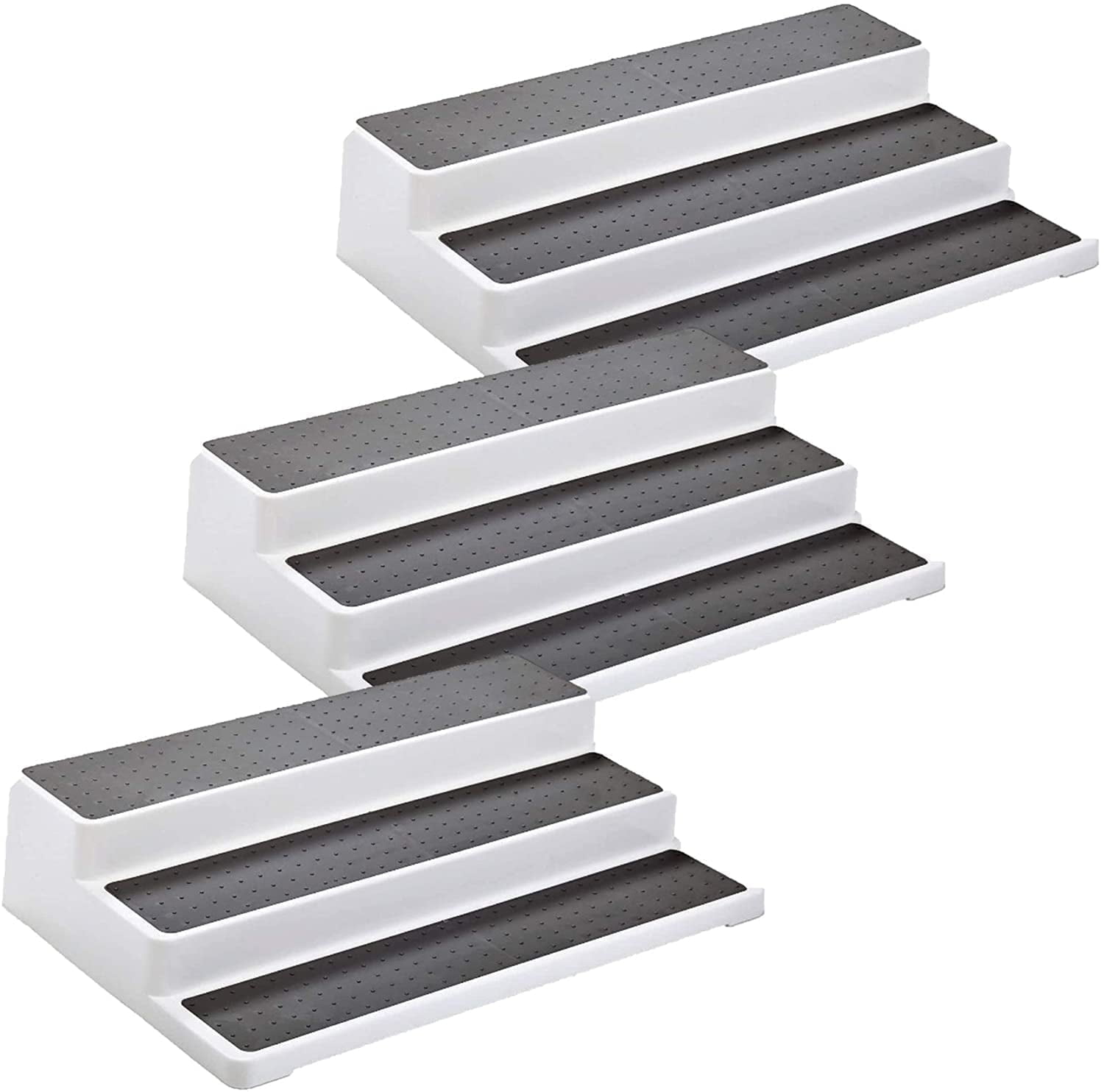 Set of 3 Non-Skid 3-Tier Spice Rack Organizer for Cabinet with Non-Skid Surface, Plastic Shelf, Kitchen Spice Storage & Pantry Organization