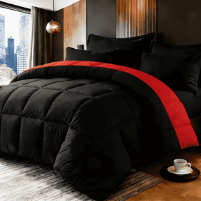 3pcs Queen Red/Black Comforter Set - Includes 1 Quilt And 2 Pillowcases, Breathable And Comfortable, Cooling, Stylish And Elegant, Machine Washable - Suitable For All Seasons, Bedding Decoration