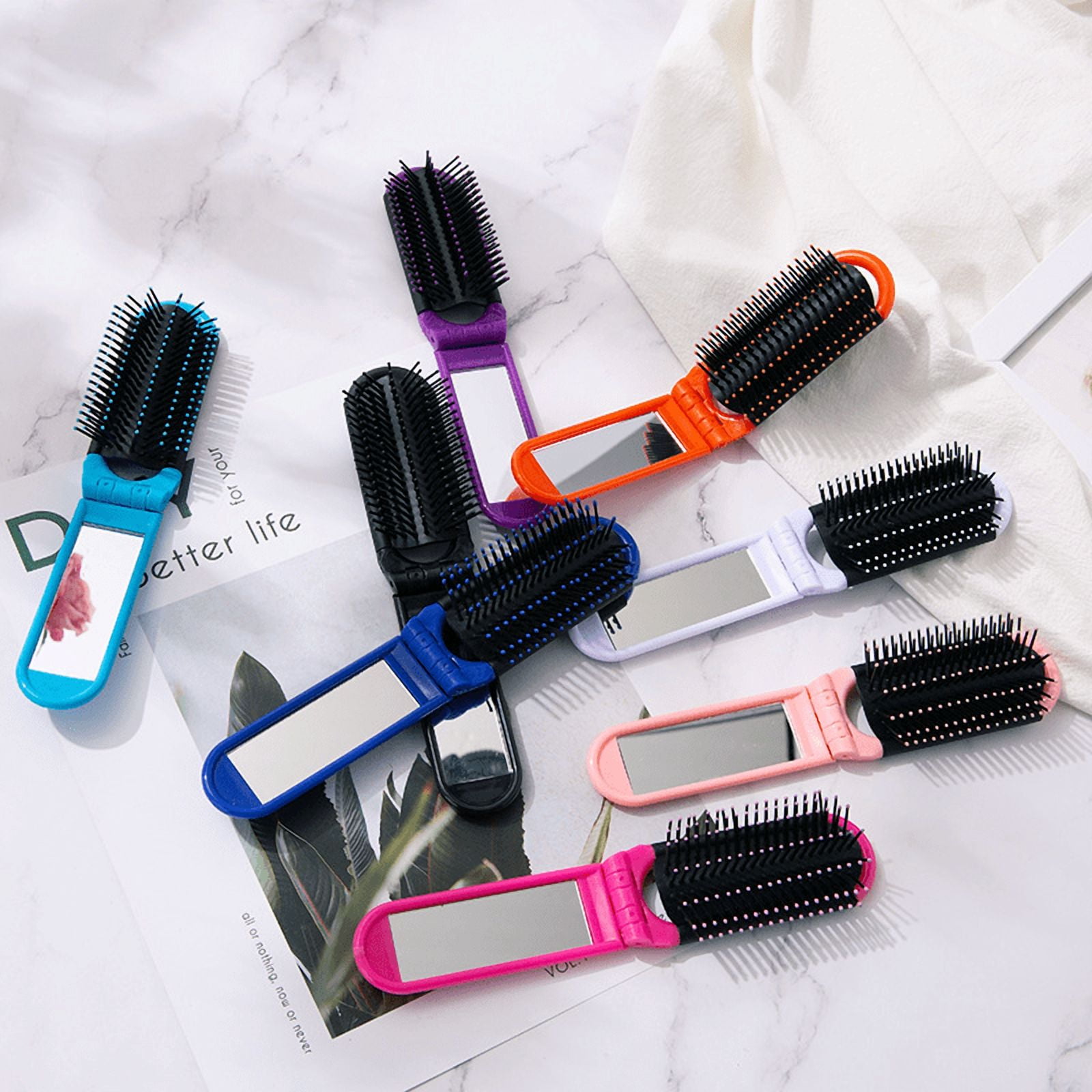 3pcs random color Professional Travel Hair Comb Portable Folding Hair Brush With Mirror Compact Pocket Size Purse Travel Comb