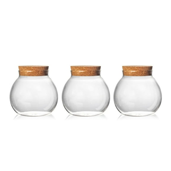 3pcs round glass jars with cork lid – 17oz wedding candy jar kitchen Storage jar