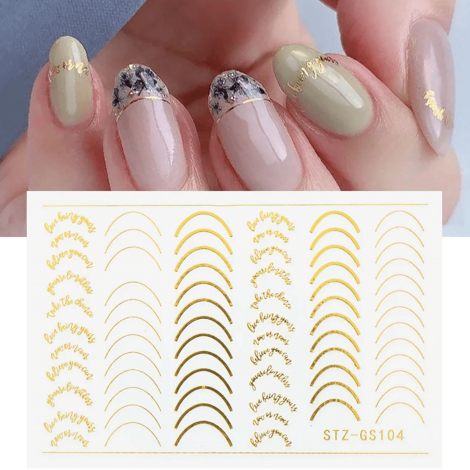 3pcs/set 3D Simple Lines Nail Stickers Rose Gold Metal Stripe Letters Decals Curve Gel Nails Art Sliders Polish Manicure Decor