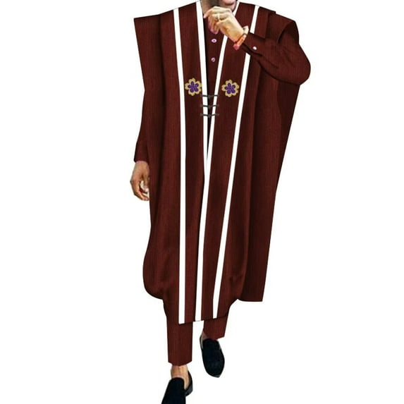 3pcs set African Solid Color Men's Casual Suit Long Sleeved robe Tops and Pants Set Party Clothing