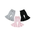 thumbnail image 1 of 3pcs/set Baby Girl Flare Pants Solid Color Ribbed Trousers Toddler Elastic Waist Fall Bell Bottom Leggings, 1 of 7