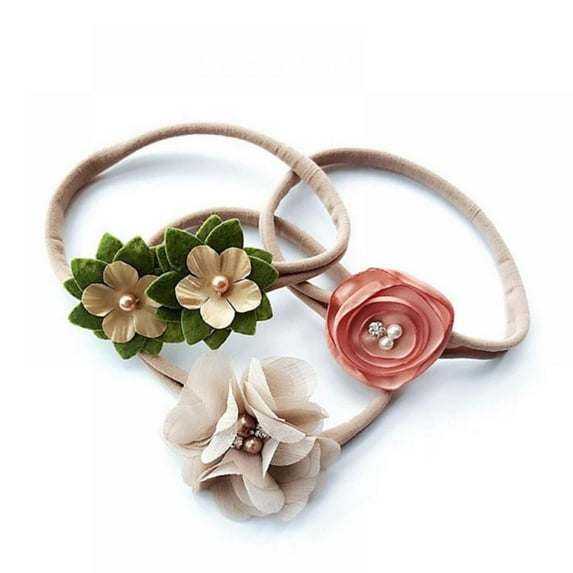 3pcs/set Baby Nylon Lace Flower Headbands Hairbands Hair Bow Elastics for Baby Girls Newborn Infant Toddlers Kids