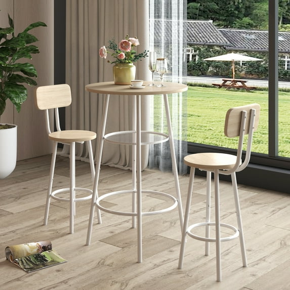 3pcs/set Bar Dining Table And Chairs Set With Backrest And Partition 2pcs 12 x 35.5in. Stools With 1pc 24 x 35.5in. Table For Home, Kitchen Dining Room 2 People