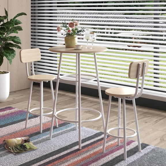 3pcs/set Bar Dining Table And Chairs Set With Backrest And Partition 2pcs 12 x 35.5in. Stools With 1pc 24 x 35.5in. Table For Home, Kitchen Dining Room 2 People