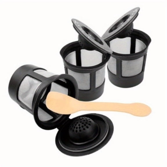 3pcs-set(Black)Reusable K Cups Coffee Filters Refillable Coffee Pod Capsules with Built-In,Integrated Mesh Strainer for Use with Keurig 2.0/1.0 And Keurig Mini Plus &Select Single Cup Coffee Machines