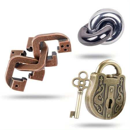 3pcs/set Brain Teaser Puzzles,Metal Cast Puzzle Games Toys,3D Puzzle Highly Difficult Adult Puzzles,IQ Educational Box For Teens
