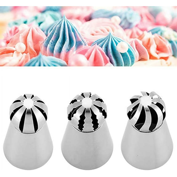 3pcs/set Cake Icing Nozzles,Professional Ball Russian Piping Tips Lace Mold Pastry Cake Decorating Tool,Stainless Steel Cream Buttercream Cake DIY Baking Pastry Tools(Silver)