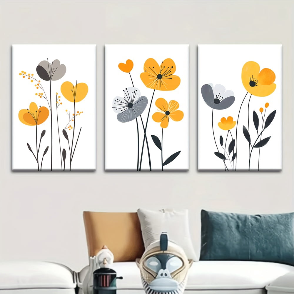 3pcs/set, Canvas Painting, Modern Medieval Flowers, Simple Artist Drawing Set, Unframed Abstract Art, 2D Flat, Perfect for Living Room, Library, Office, Cafe, Bar, Birthday, Holiday Gift