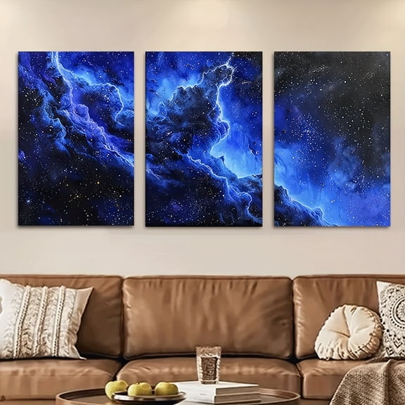 3pcs/set,Canvas Painting--Unframed,Amazing Abstract Blue Night Sky,Wall Decoration,Bedroom,Living Room/Library,Office,Cafe,Bar,Abstract Art