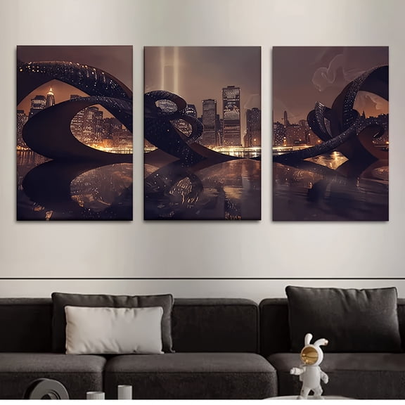 3pcs/set, Canvas painting--Unframed, 30x20inch, Future cyberpunk city at night, Wall decoration, bedroom, living room, library, office, cafe, bar, abstract art, perfect birthday, holiday gift, Valen