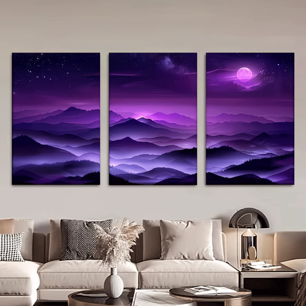 3pcs/set, Canvas painting--Unframed, Stunning purple nebula, Wall decoration, bedroom, living room, library, office, cafe, bar, abstract art, perfect birthday, holiday gift,