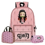 3pcs/set Demon Slayer Student Backpack+Lunch Bag +Pen bag,Anime Backpack for Students Travel Teenagers Laptop Backpack