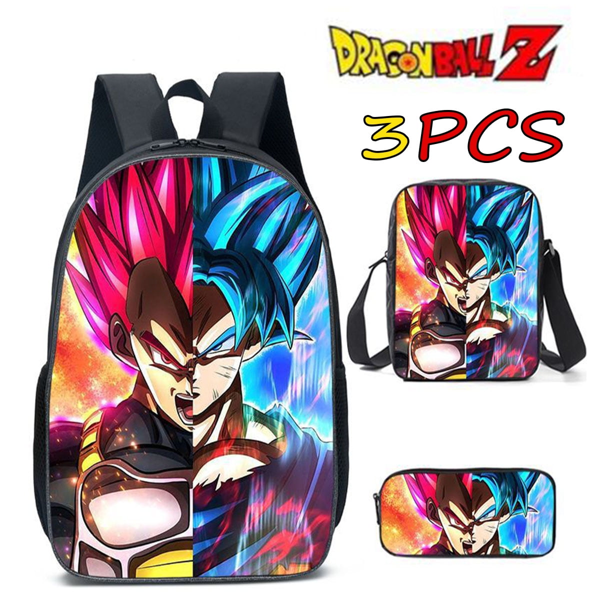 Dragon Ball Z Black 4PCS Anime Backpack School Bag Lunch Bag