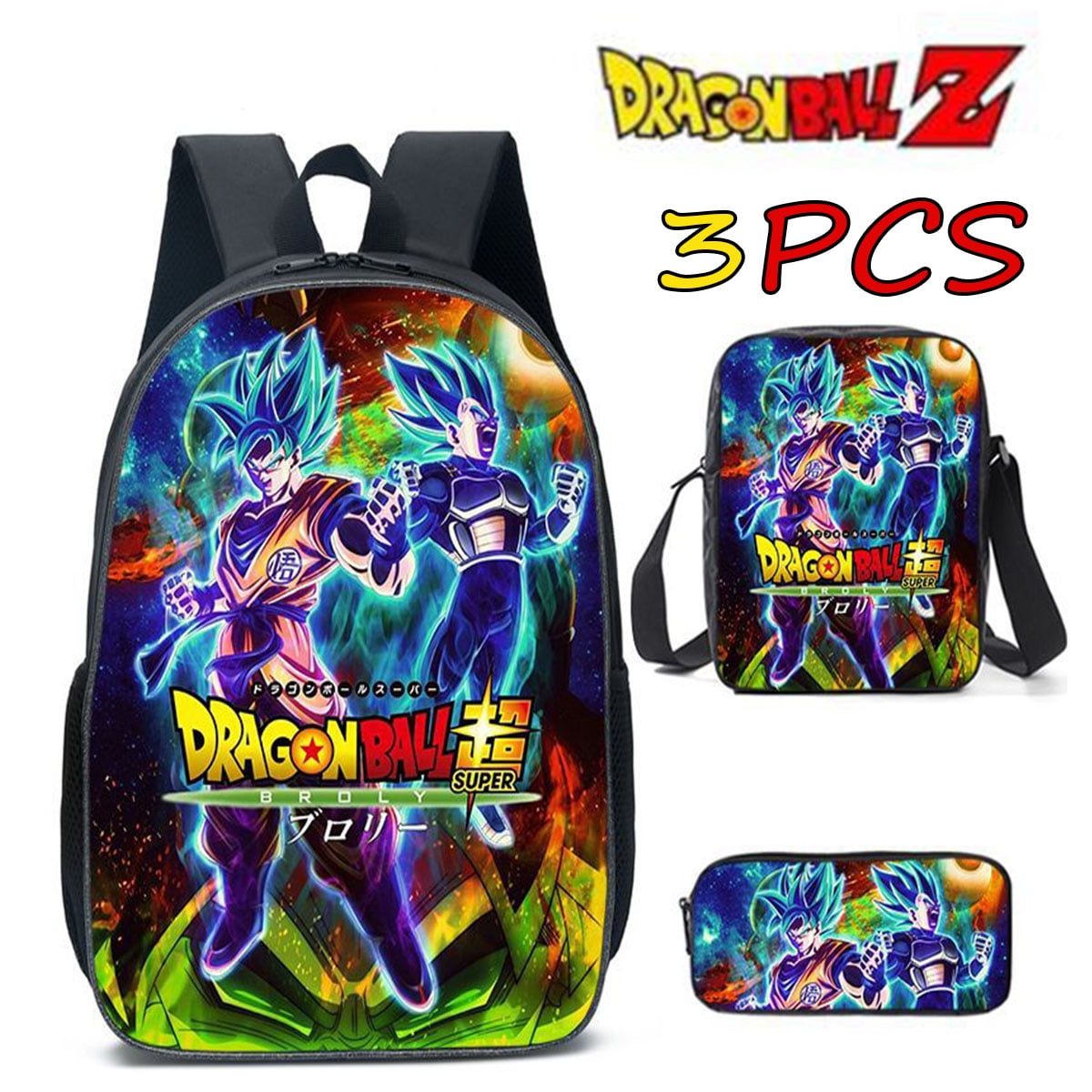 3pcs/Set Dragon Ball Z Backpack Anime Cartoon Super Saiyan Goku
