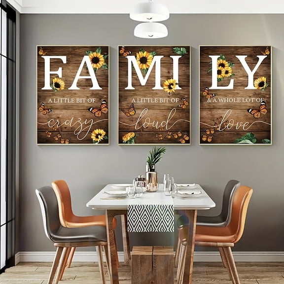3pcs/set Family Sunflower Butterfly Wall Decor - Inspirational Rustic Wood Sign for Living Room, Home Office, Wedding, Kitchen - Unframed Prints Poster, thanksgiving decorations