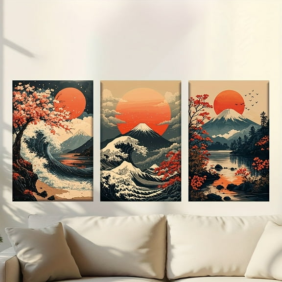 3pcs/set,Frameless Canvas Painting,Japanese Natural Scenery,Artist Painting,Library,Office,Living Room,Bar,Abstract Art,