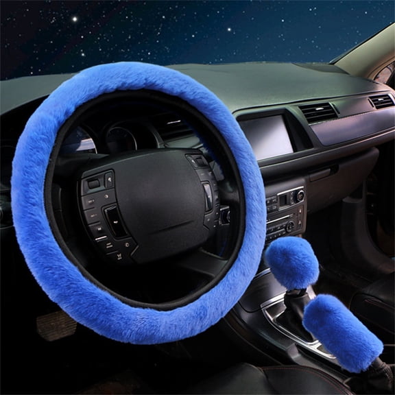 3pcs/set Fur Fluffy Thick Auto Car Steering Wheel Plush Cover Soft Wool Winter