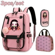 3pcs/set Girls Nezuko Backpack Lunchbag Penbag