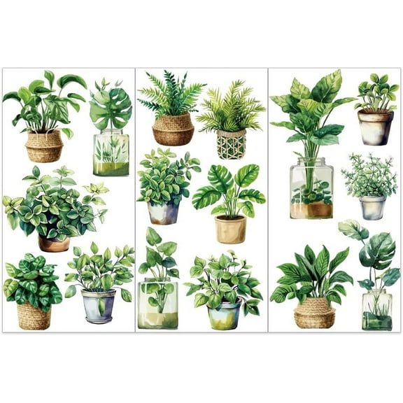 3pcs/set Green Plants Rub on Transfers for Furniture 6x12 inch Transfer Stickers with Green Plants Waterproof Decorative Stickers Wall Art Decals for Bedroom Living Room Decoration