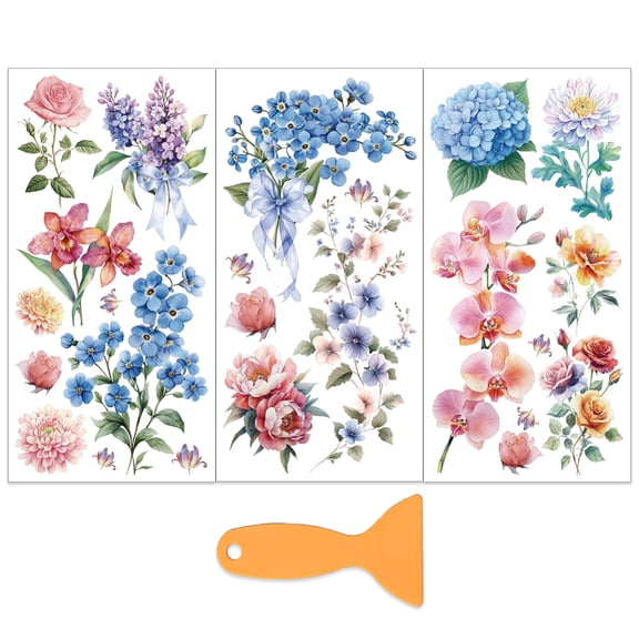 3pcs/set Hydrangea Flowers Rub on Transfers Furniture and Craft 6x12 Inch Flower Theme Furniture Transfer Sticker Decals Transfer Stickers Rub on