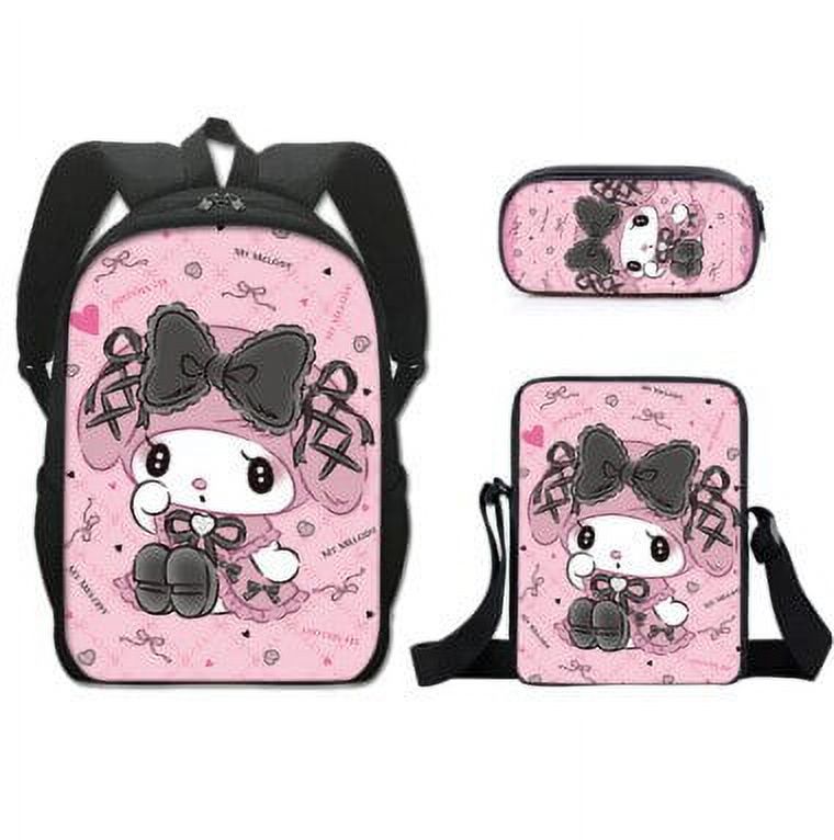 3pcs/set Kids Sanrio Series Kuromi Backpack Pencil Case Crossbody Bag
