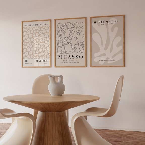 3pcs/set Picasso Matisse Wall Art Hanging Pictures, Matisse Decorative Posters, Abstract Beige Wall Posters, Living Room Bedroom Restaurant Decorative Pictures Wall Pictures Posters