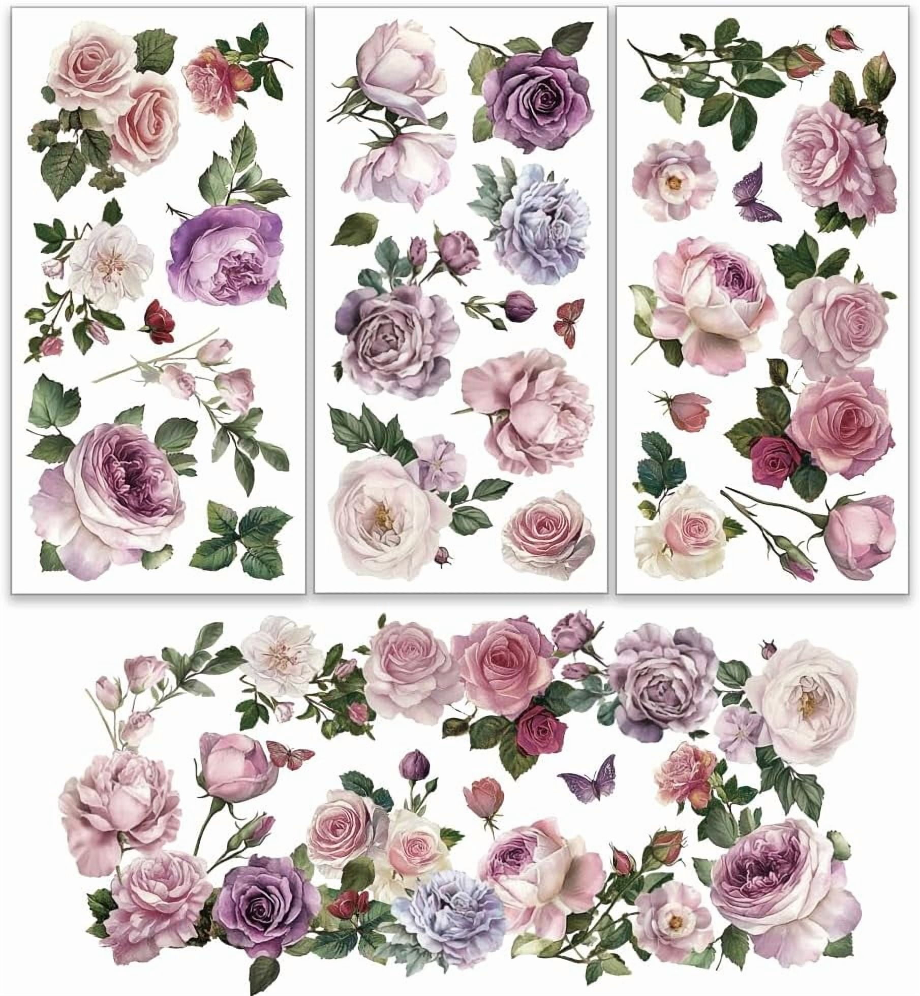 3pcs/set Pink and Purple Flowers Rub on Transfers for Furniture And ...