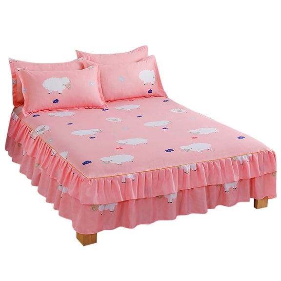 3pcs/set Ruffle-pleated Bed Skirt Bed Sheet Pillow Cases Breathable Bedding Set (1.8M Bed)