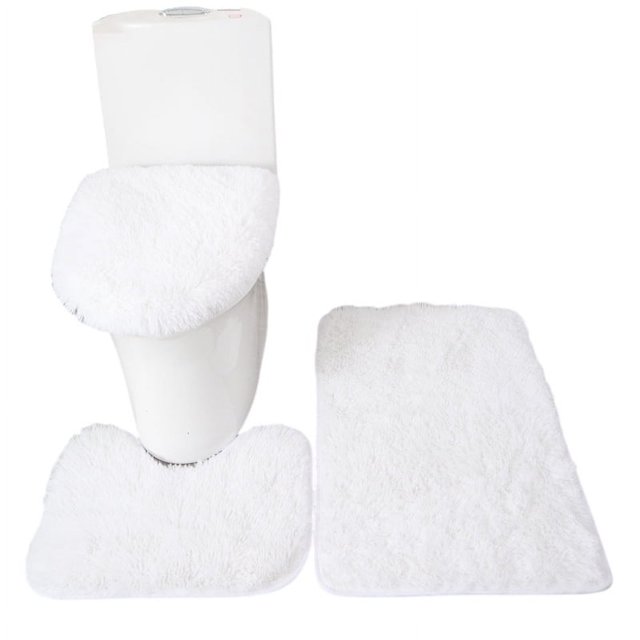 3pcs/set Solid Color Bathroom Mat Set Fluffy Hairs Bath Carpets Modern