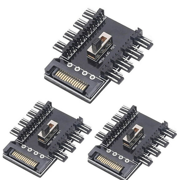 3pcs/set Splitter Cooling Fan Hub PC SATA 1 to 8 3Pin 12V Power Socket PCB Adapter