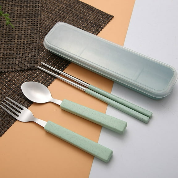 3pcs/set Spoon Fork Chopsticks Stainless Steel Travel Cutlery Tableware Box