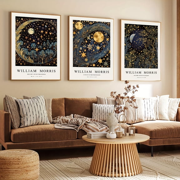 3pcs/set Unframed Canvas Poster, Modern Art, Morris Art Print Moon, Starry Sky, And Forest Famous Artist's Prints, Ideal Gift For Bedroom Living Room Corridor, Wall Art, Wall Decor, Winter Decor, Ro