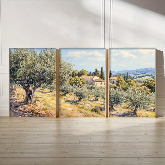 3pcs/ set Unframed Canvas Poster, Olive Grove, Tuscan Landscape, Rustic Farmhouse, Rolling Hills, Wall Art Painting for Living Room, Bedroom, Bathroom, Office, Cafe, Gym, Home Festive Decor, Prints,